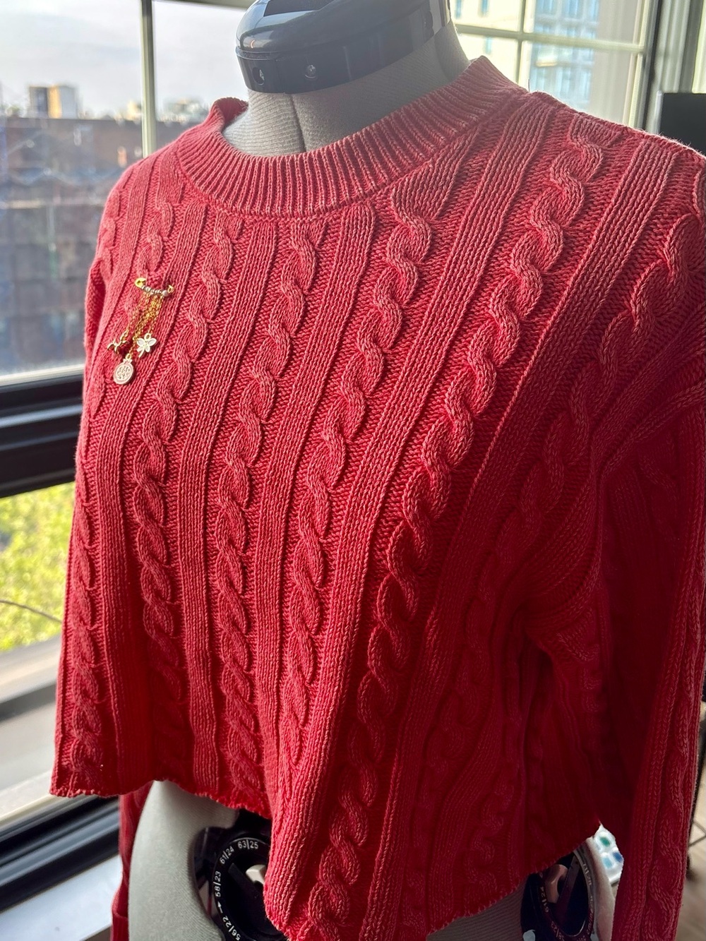 upcycled aerie sweater with handmade charm